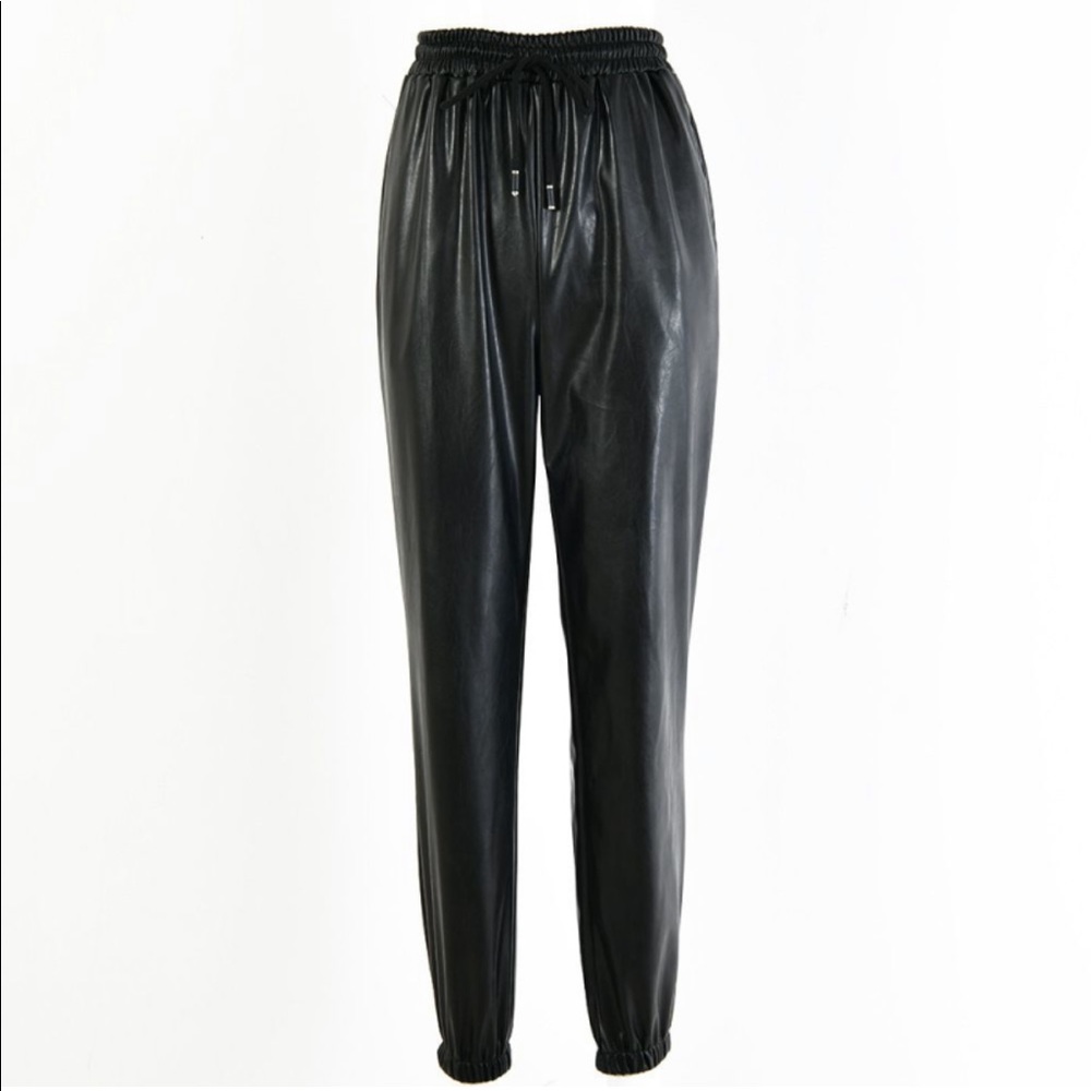 Black Leather Joggers - Picture 3 of 6